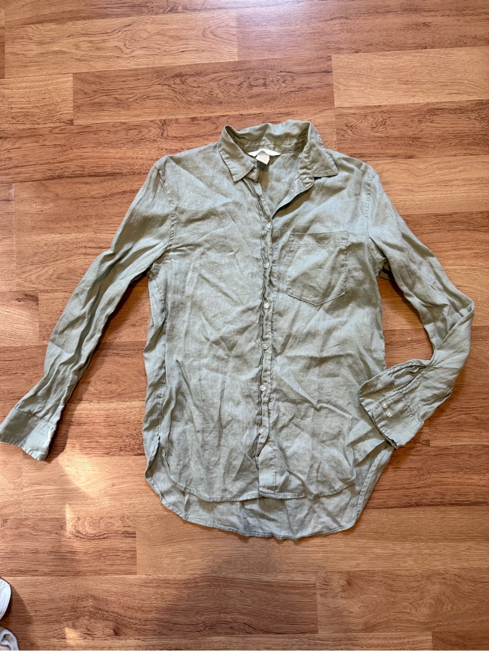 H&M 100% Linen Sage Green Button Down Shirt XS